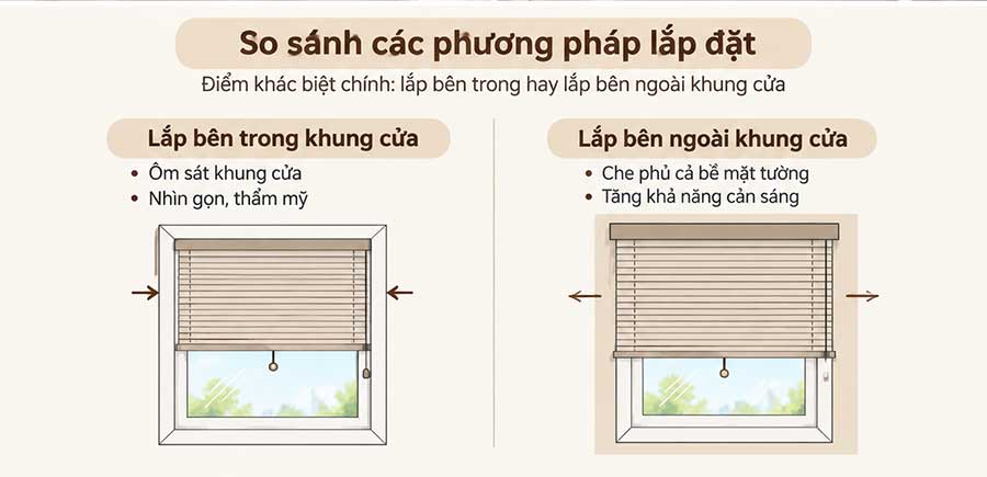 Rèm cửa sổ lắp trong và ngoài khung khác nhau như thế nào