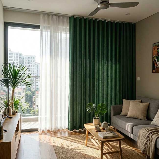 Rèm Vải 2 Lớp Chống Nắng Cản Sáng Cho Gia Đình