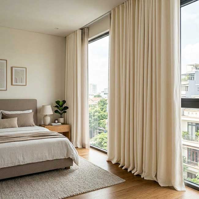 rèm vải phòng ngủ cản sáng tạo không gian riêng tư