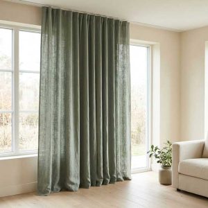 Rèm vải linen cao cấp màu xanh sage cho không gian hiện đại