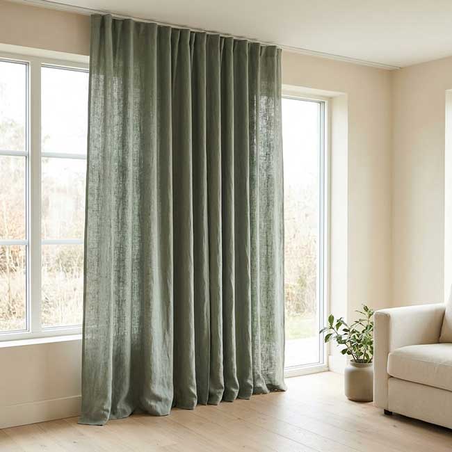 Rèm vải linen cao cấp màu xanh sage cho không gian hiện đại